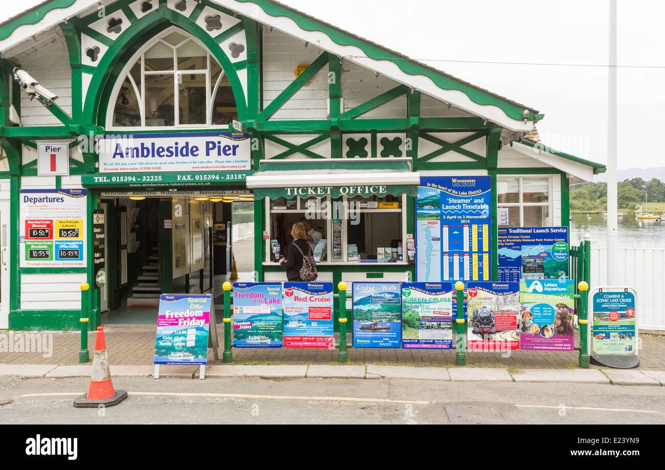 Ambleside Pier ticket office, Waterhead, with colourful posters