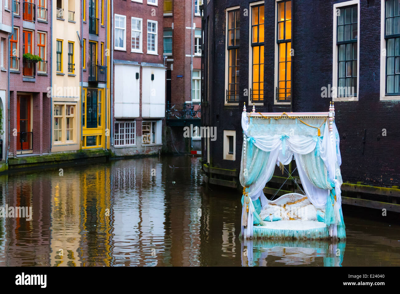 Turquoise four-poster bed floating on the water in Amsterdam, Holland Stock  Photo - Alamy