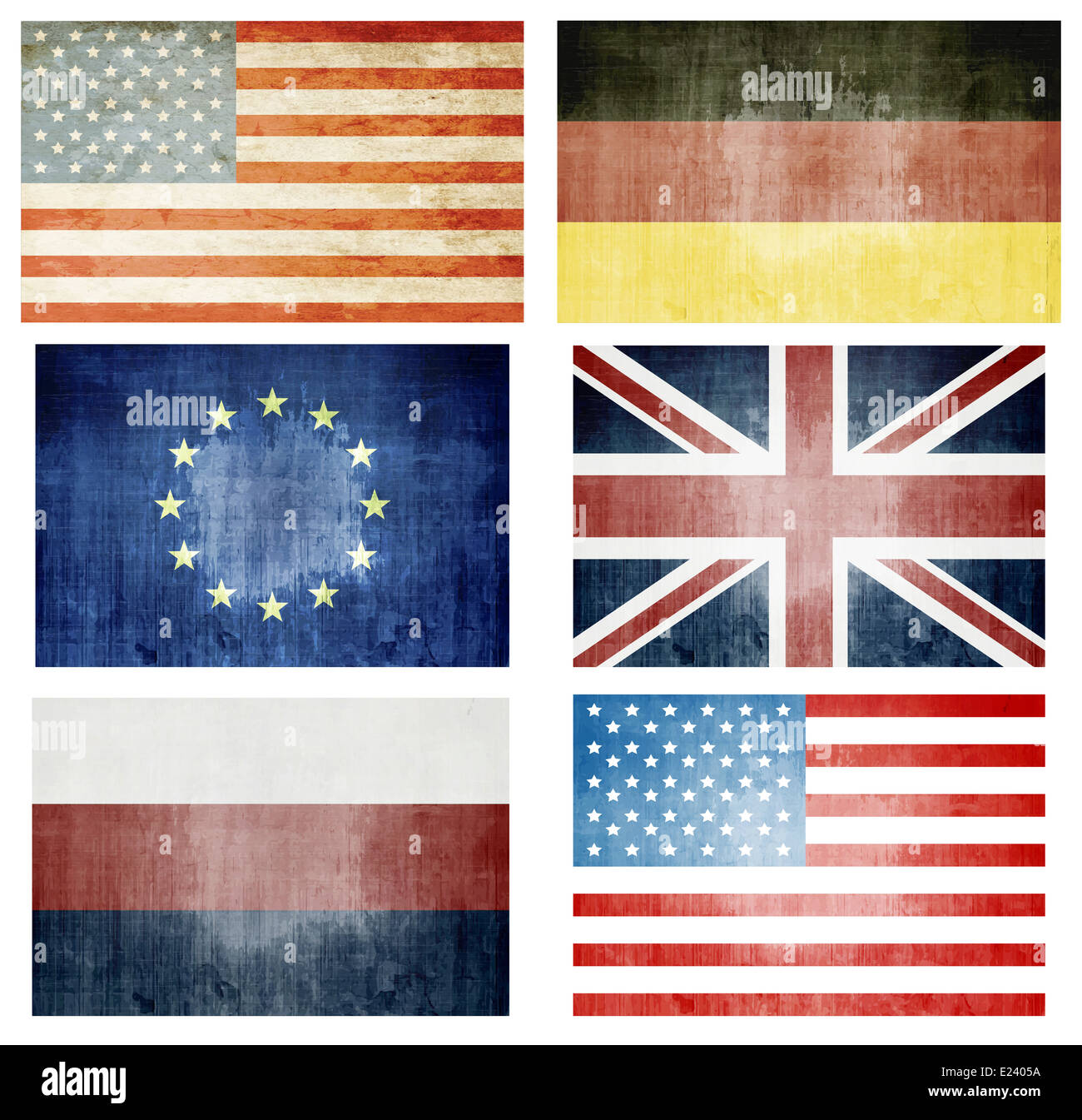 Set Of Grunge Flags - UK, USA, Europa, Germany, Russia Stock Photo