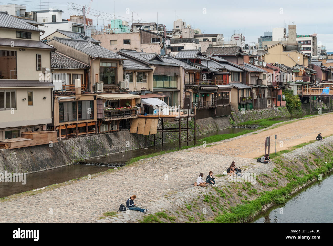 river and houses in central kyoto japan Stock Photo Alamy