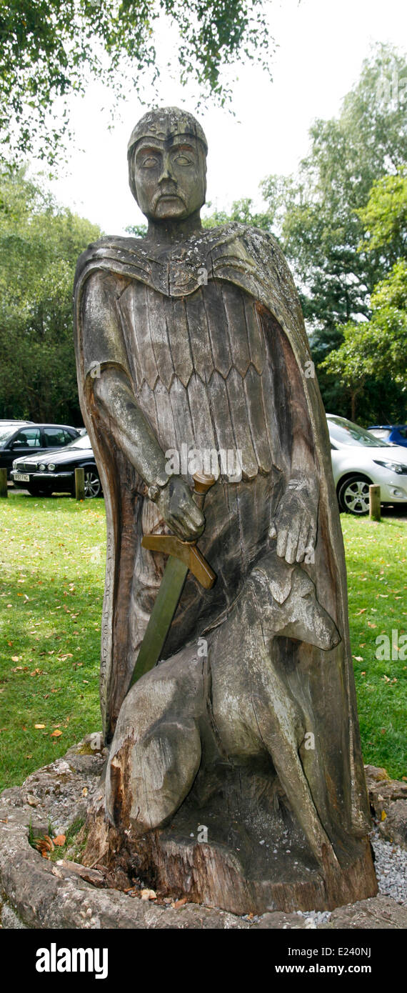 King Arthur carved wooden figure Tintern Old Station Monmouthshire Wales UK Stock Photo