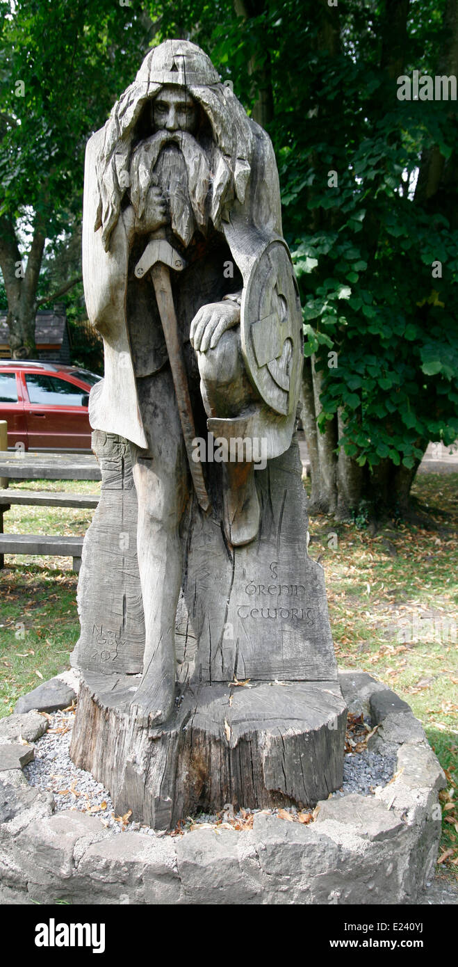 King Tendrig carved wooden figure Tintern Old Station Monmouthshire Wales UK Stock Photo