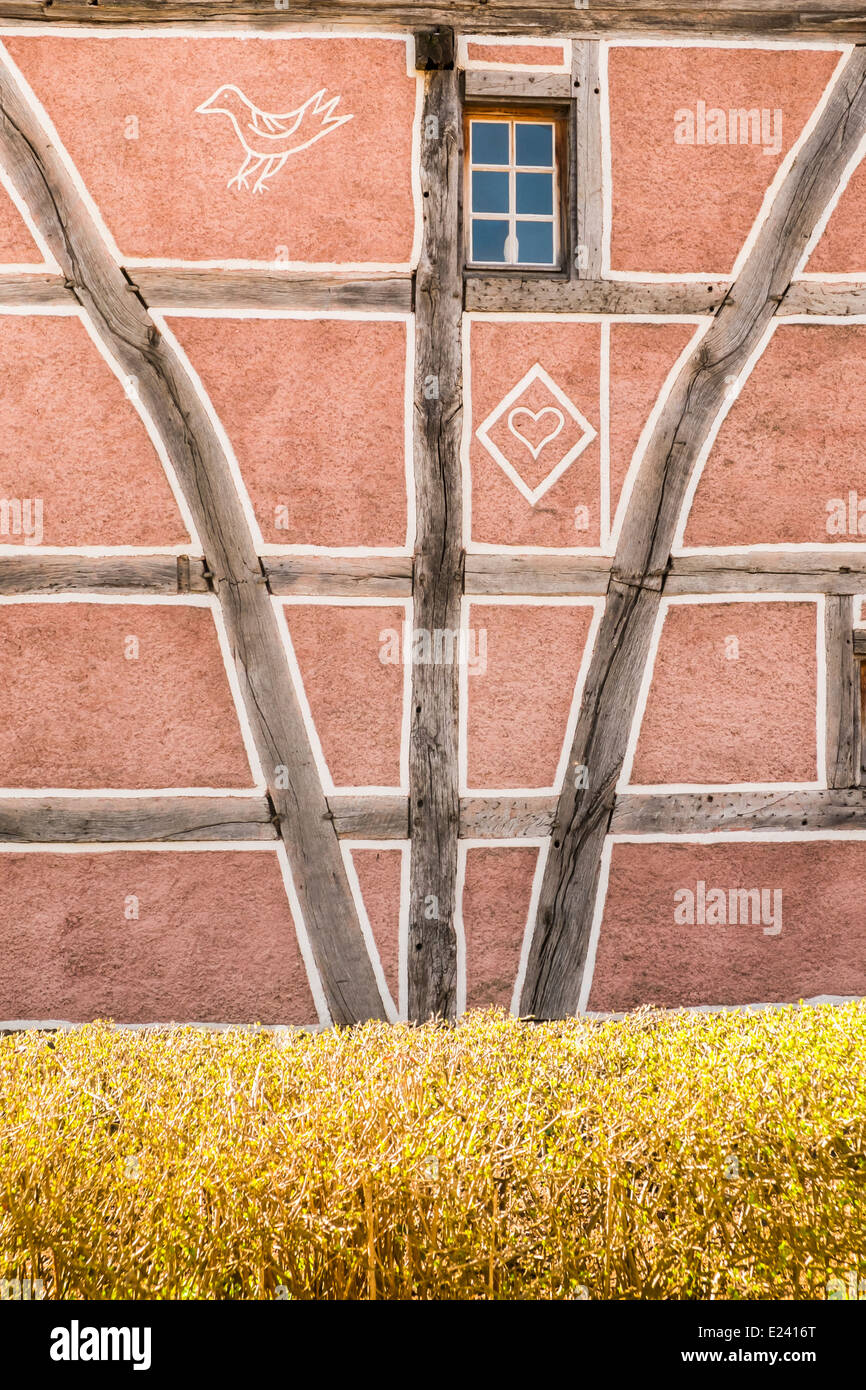 decorated facade of a half-timbered house at the écomusée d´alsace, ungersheim, alsace, france Stock Photo