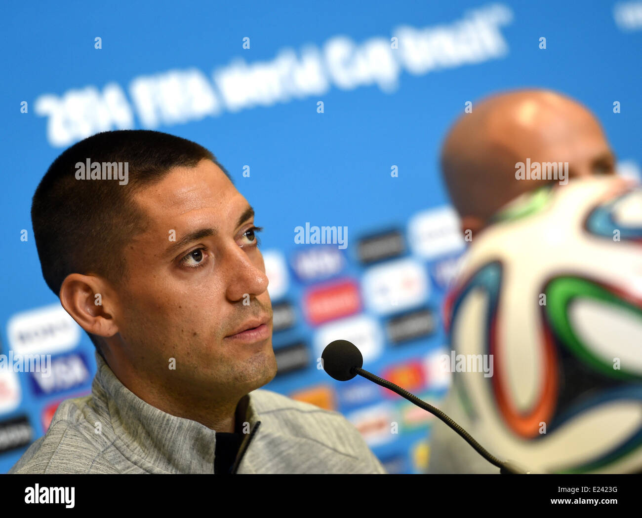 Natal, Brazil. 15th June, 2014. Clint Dempsey seen during a press conference of USA's national soccer team at the Arena das Dunas Stadium in Natal, Brazil, 15 June 2014. Ghana will face USA in their group G preliminary round match at the FIFA World Cup 2014 on 16 June 2014 in Natal. Photo: Marius Becker/dpa/Alamy Live News Stock Photo