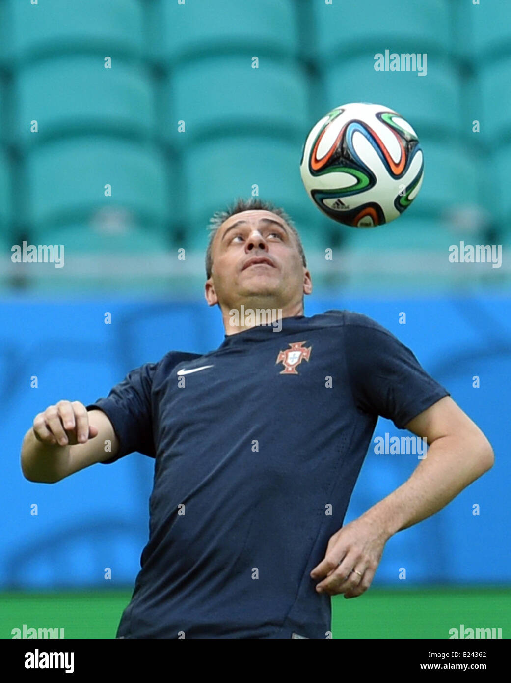 Salvador da Bahia, Brazil. 15th June, 2014. Head coach Paulo Bento in action during a training session of the Portugal's national soccer team at the Arena Fonte Nova Stadium in Salvador da Bahia, Brazil, 15 June 2014. Germany will face Portugal in their group G preliminary round match at the FIFA World Cup 2014 on 16 June 2014 in Salvador da Bahia. Photo: Andreas Gebertt/dpa/Alamy Live News Stock Photo