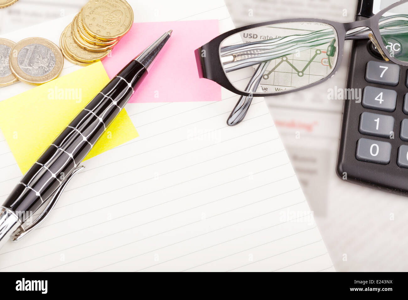 Looking at currency exchange rate through glasses lens Stock Photo Alamy