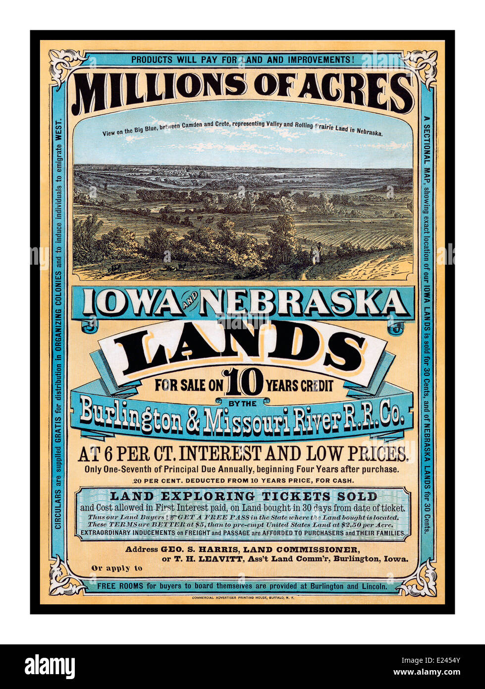 19th Century vintage poster promoting land ownership in Iowa and