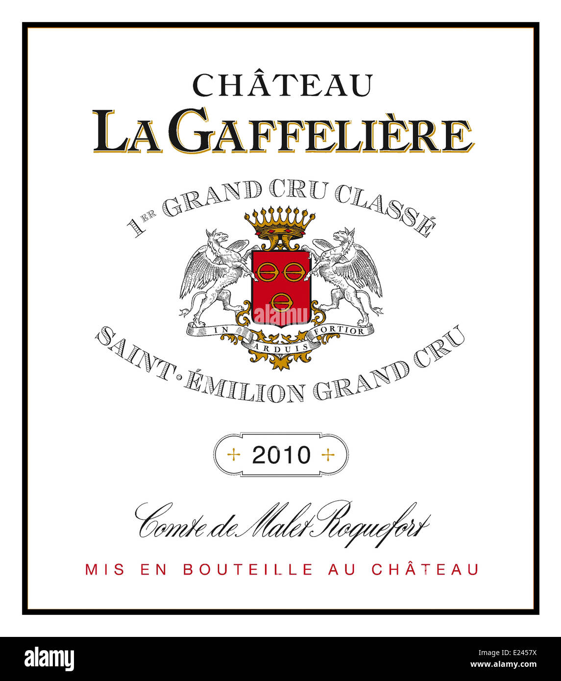 Label for Chateau LaGaffeliere Saint Emilion Grand Cru 2010 wine Stock Photo