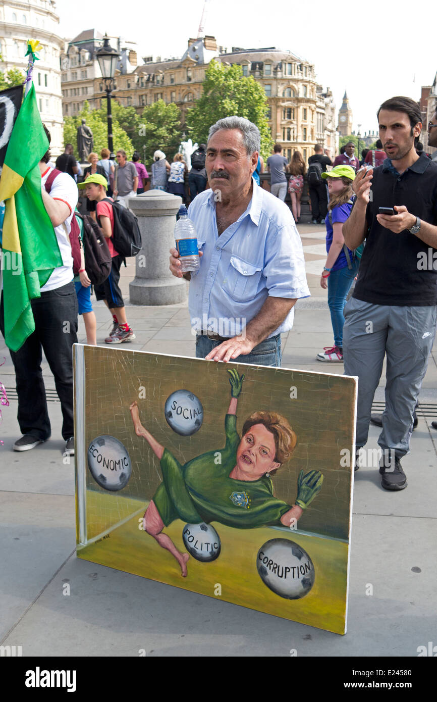 A protester at the Brazil Day celebrations in Trafalgar Square. Stock Photo
