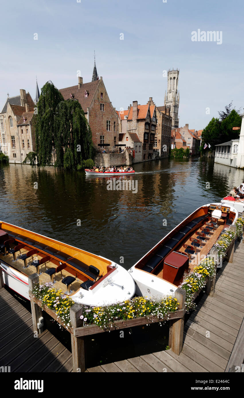 Tourist boats in the canals in Bruges,  Belgium Stock Photo