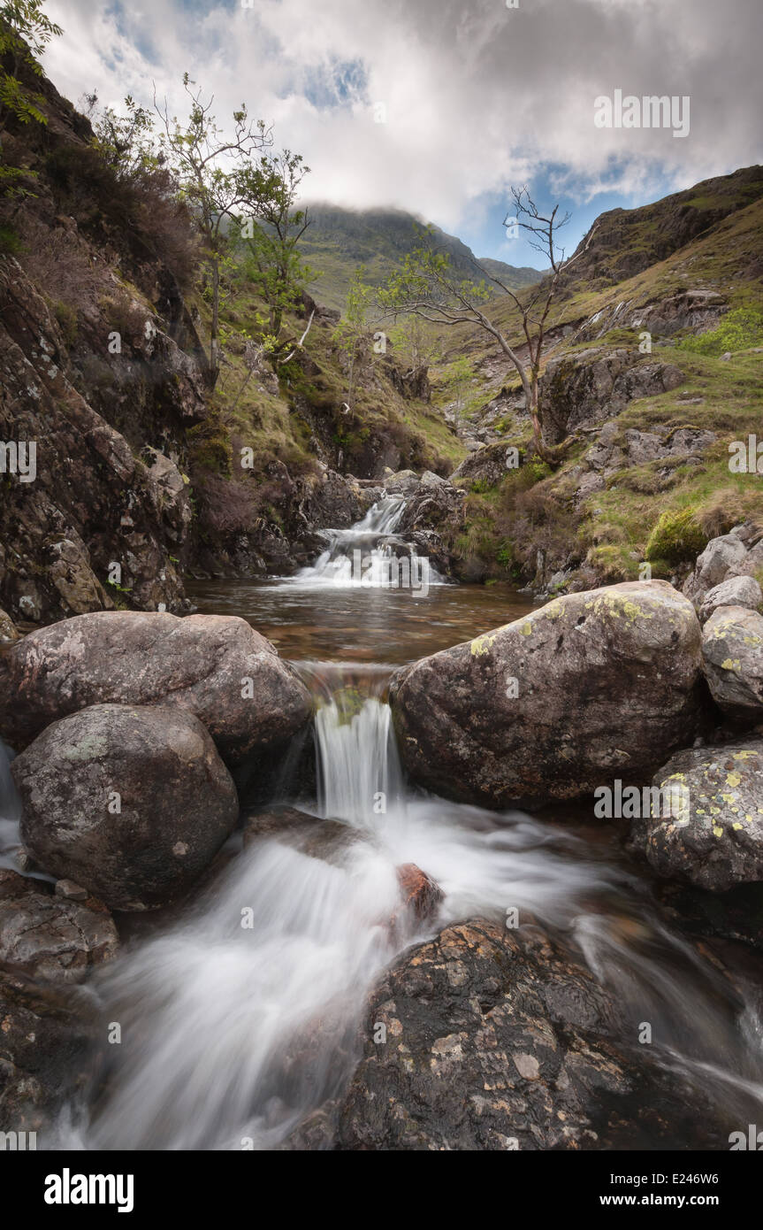 Waterfalls on Hell Gill, Oxendale, Great Langdale, English Lake District Stock Photo