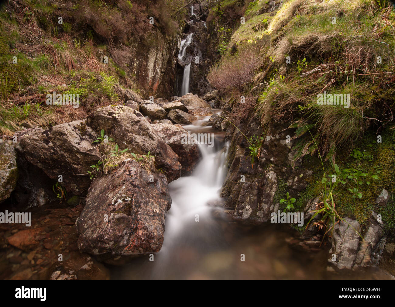 Waterfall in Hell Gill, Oxendale, Langdale, English Lake District Stock Photo