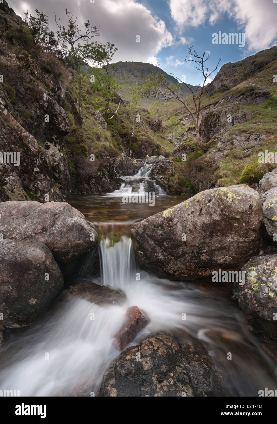 Waterfalls on Hell Gill, Oxendale, Great Langdale, English Lake District Stock Photo