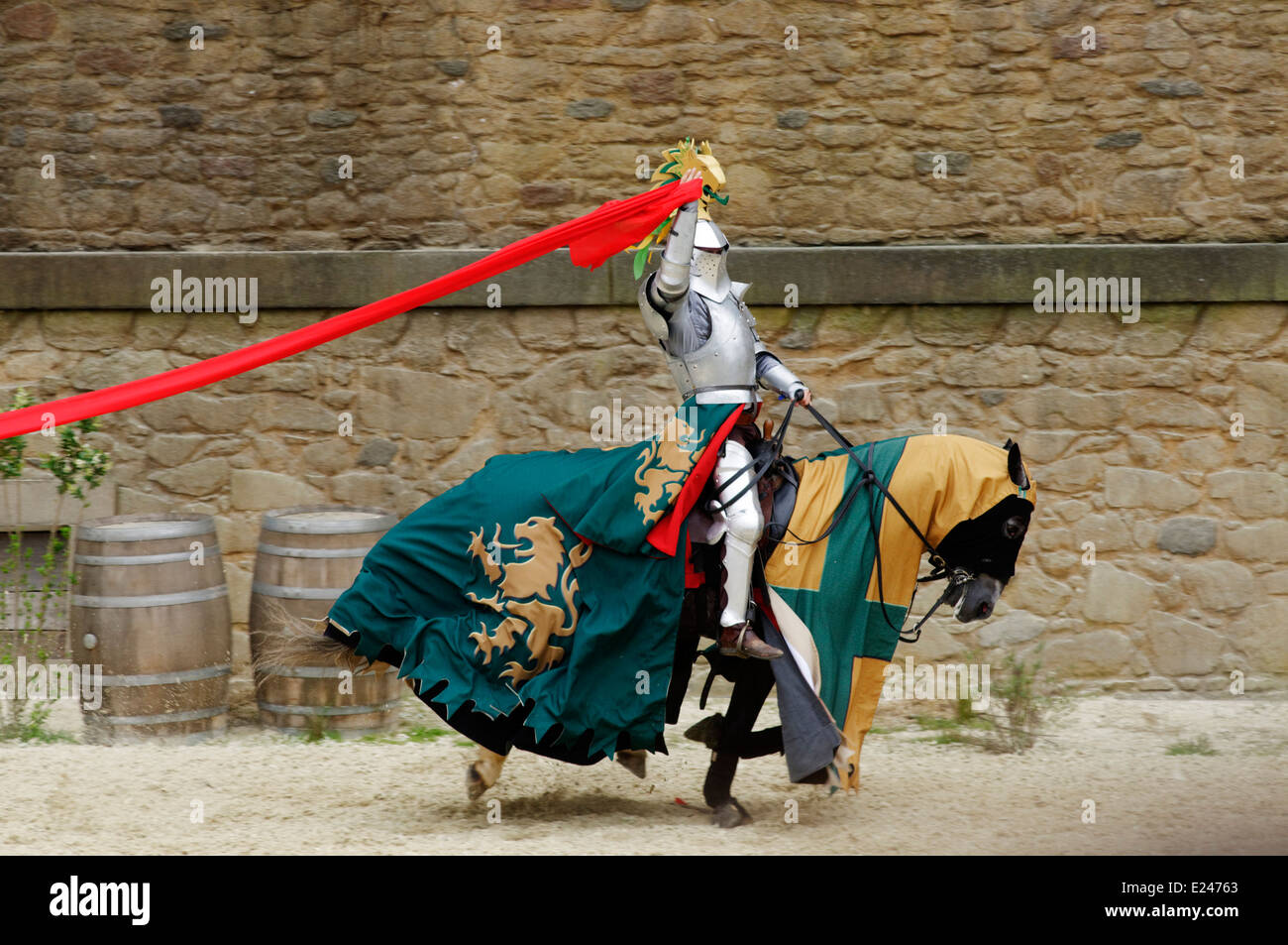 Knights in shining armour at Puy du Fou in Vendee, France Stock Photo