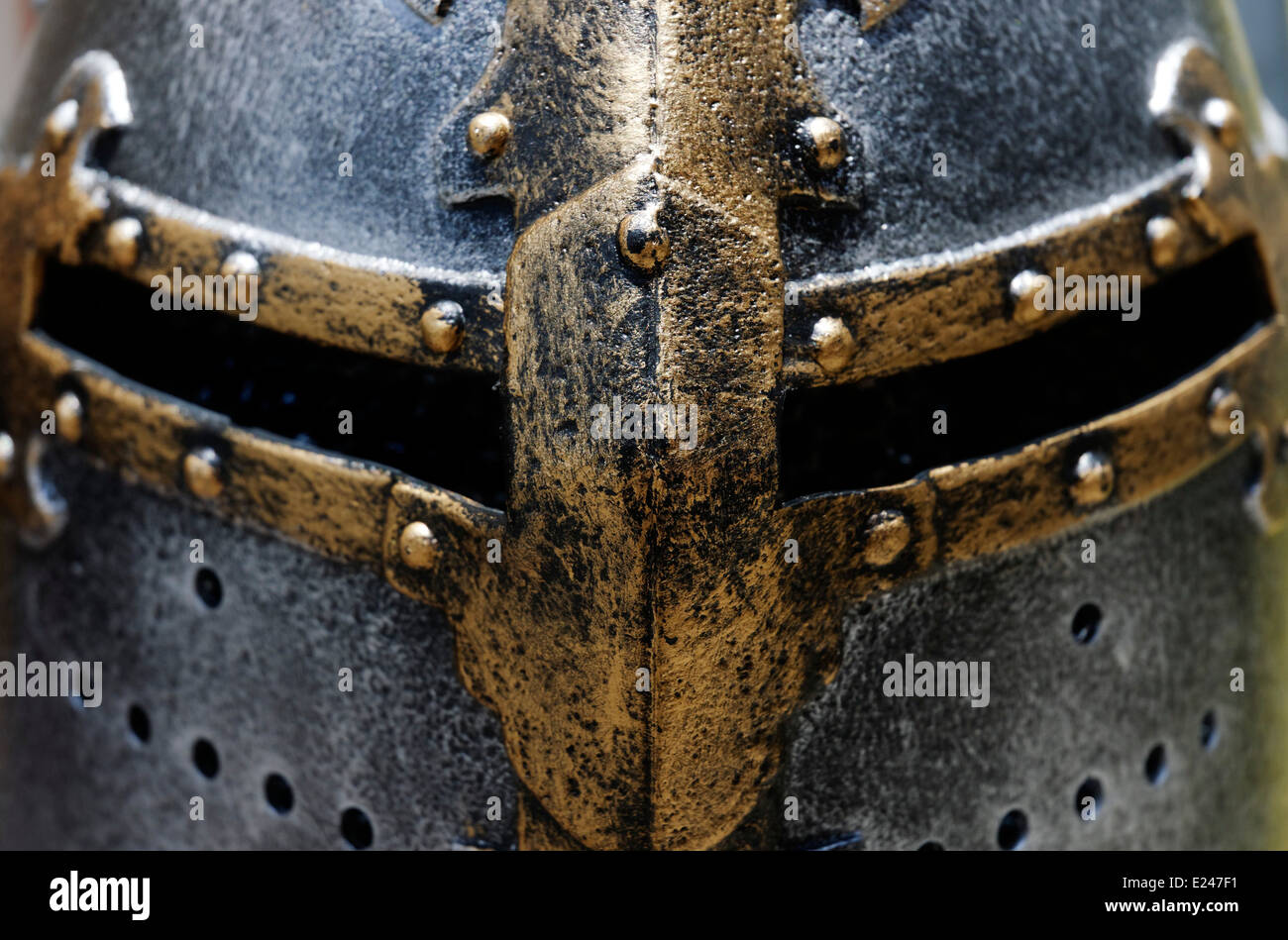 A replica medieval knights helmet Stock Photo