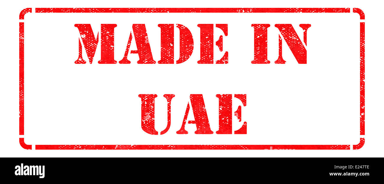 Made in UAE - inscription on Red Rubber Stamp. Stock Photo