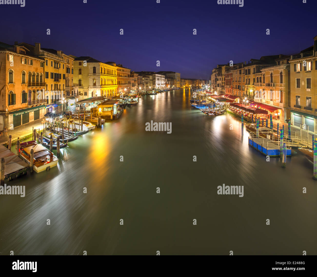Grand Canal at night from Rialto bridge in Venice, Italy Stock Photo ...