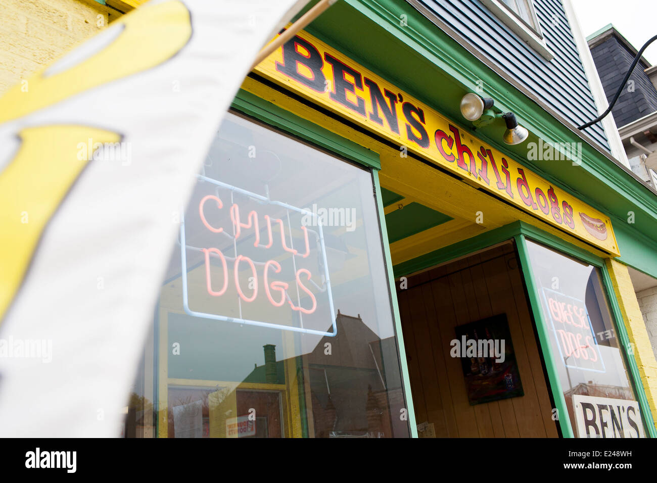 A famous and typical Bens Chili dogs restaurant on broadway in Newport Rhode Island Stock Photo