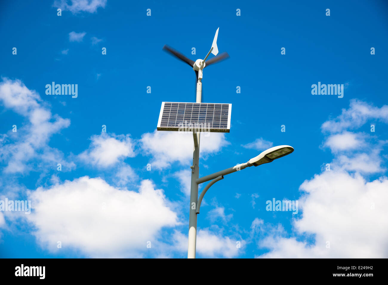 a hybrid, solar and windpower, streetlamp Stock Photo