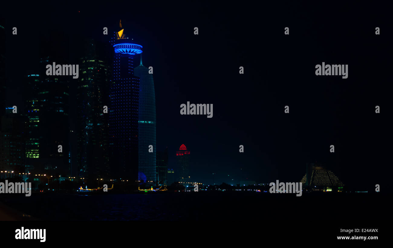 Doha skyline at night, Westbay, Doha, Qatar Stock Photo - Alamy