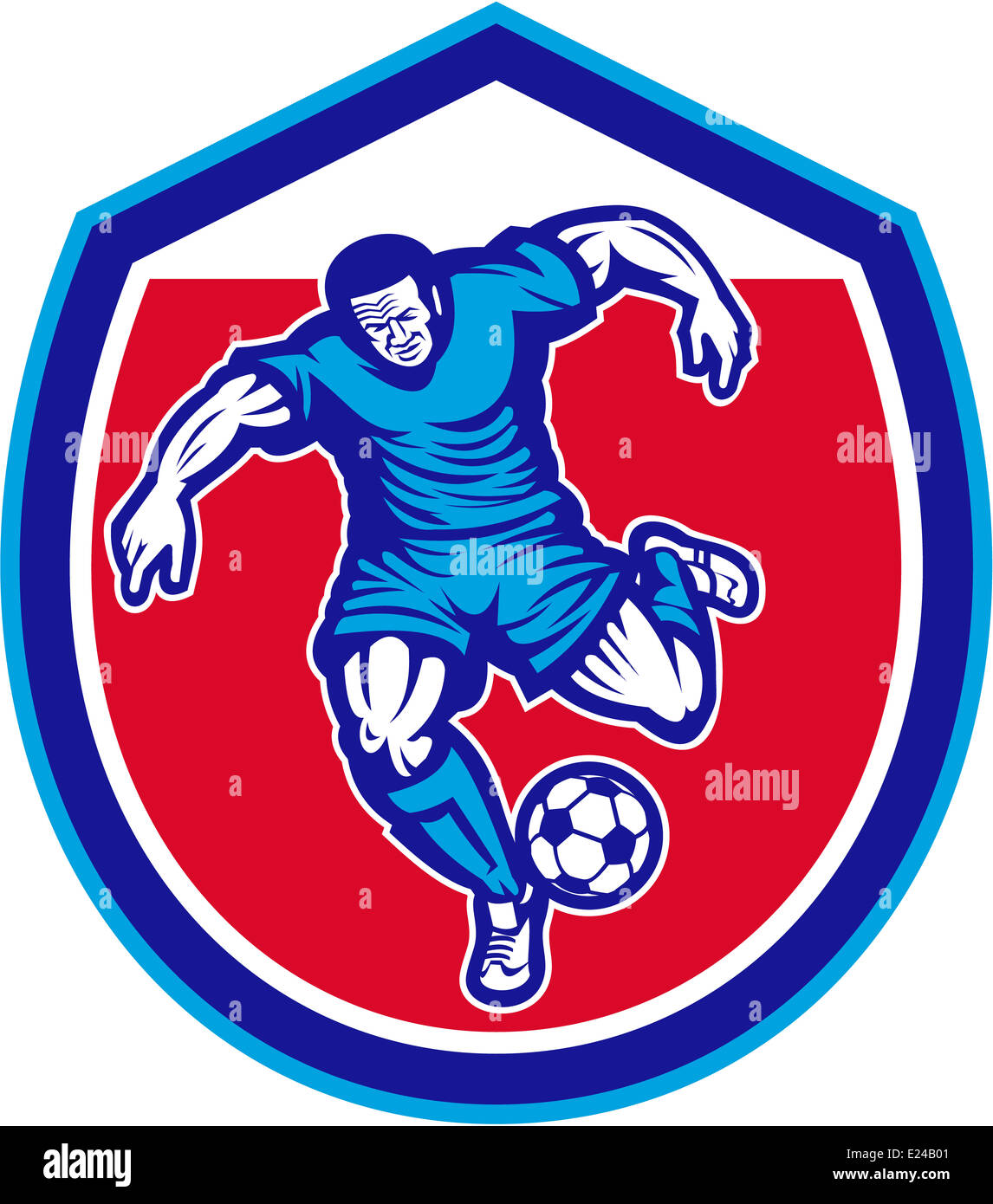 Illustration of a soccer football player running kicking soccer ball ...