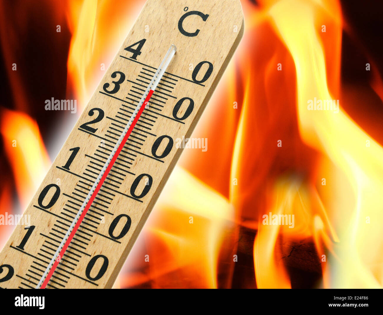 Mercury thermometer indicating high temperature Stock Photo
