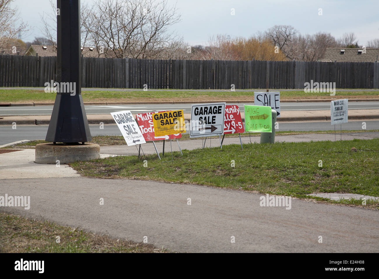 Garage Sale Signs On A Road In Maple Grove Minneapolis Minnesota