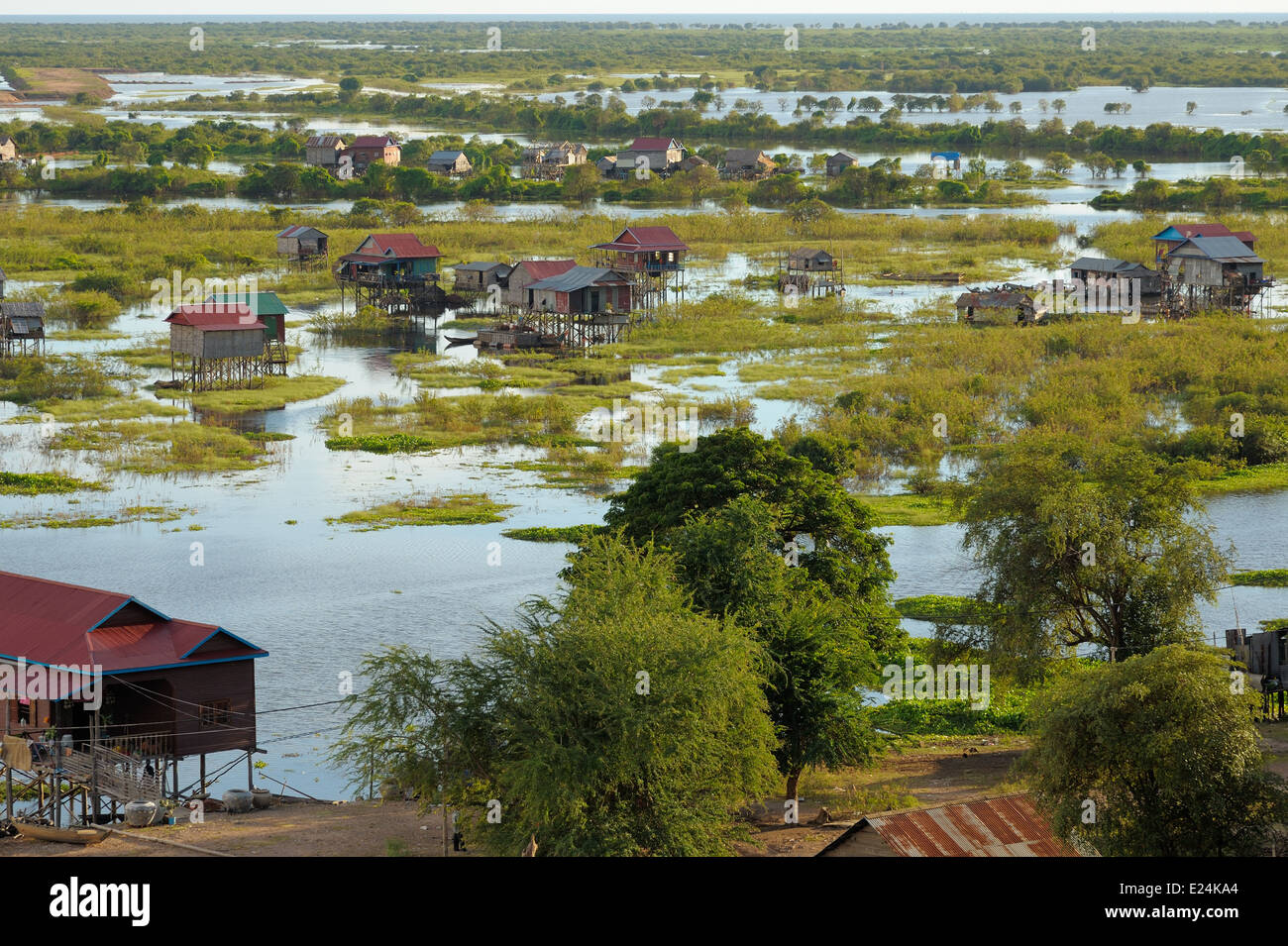 Houses on stilt on the Tonle Sap Lake Stock Photo