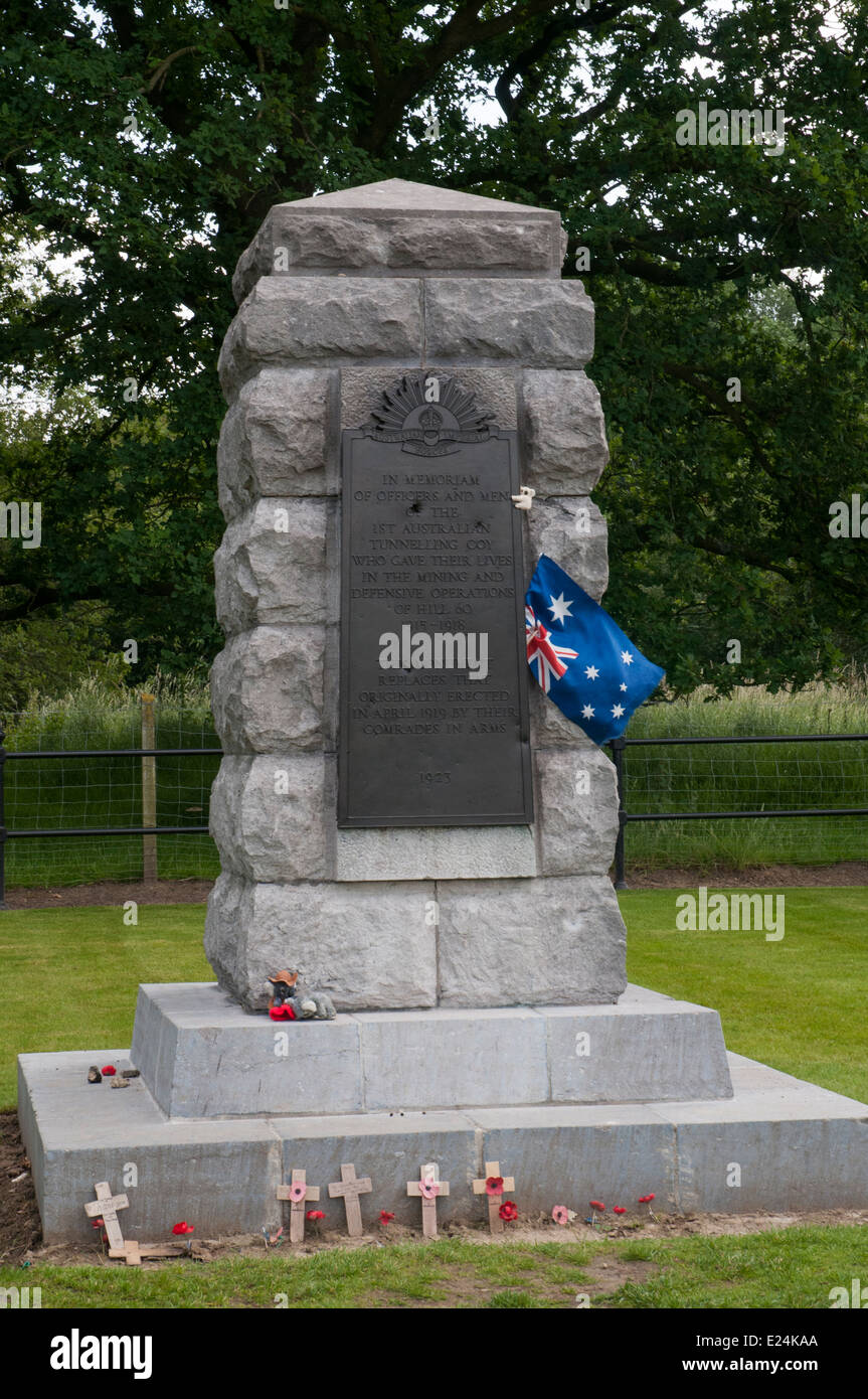 1st Australian Tunnelling Company memorial at Hill 60 battlefield, Ypres Salient Stock Photo