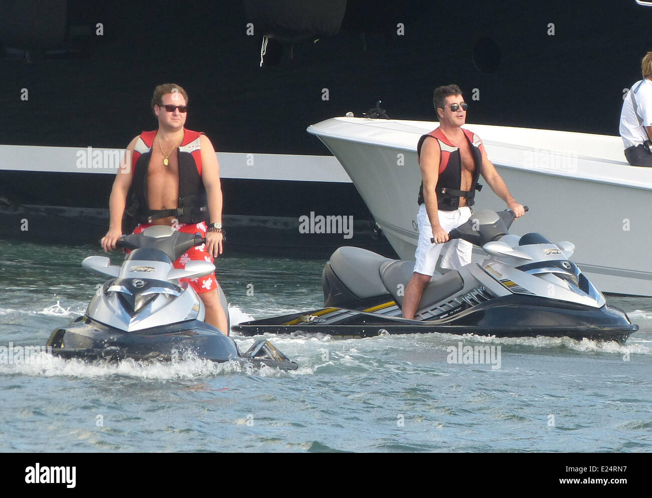 Simon Cowell rides his jetski while on holiday in St Barts Featuring