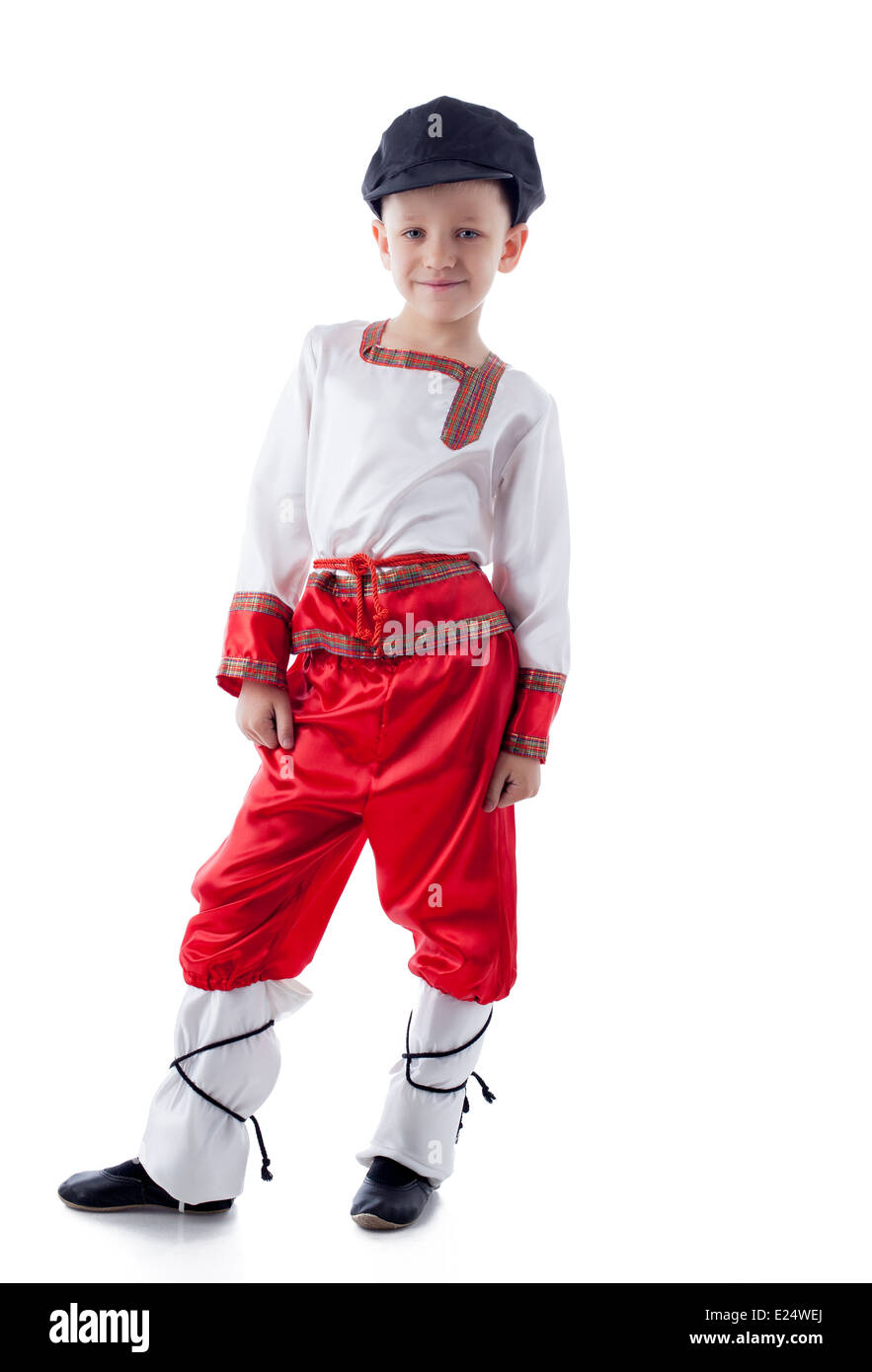 Funny blonde boy posing in rustic costume Stock Photo Alamy