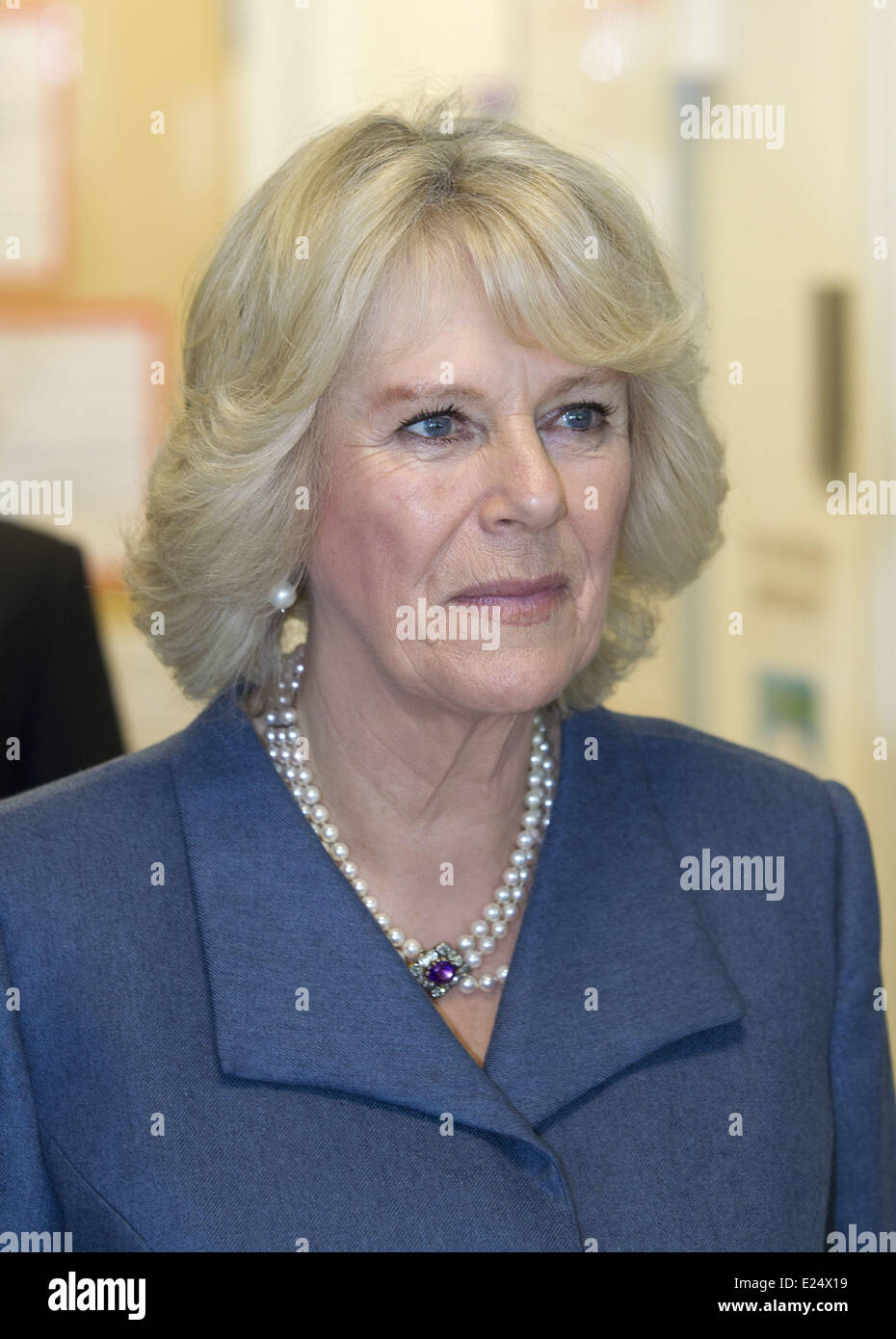 Camilla, Duchess of Cornwall, meets diabetes patients and their families in the University College Hospital Inpatient Adolescent Ward and tours the ward's school room and games room before attending a reception with staff and JDRF supporters at The University College Hospital. Camilla, who is President of the JDRF type 1 diabetes charity, plays pool with a young patient at the unit and War Horse actor Jeremy Irvine, who suffers from the condition  Featuring: Camilla,Duchess of Cornwall Where: London, Royaume Uni When: 31 Jan 2013 Stock Photo