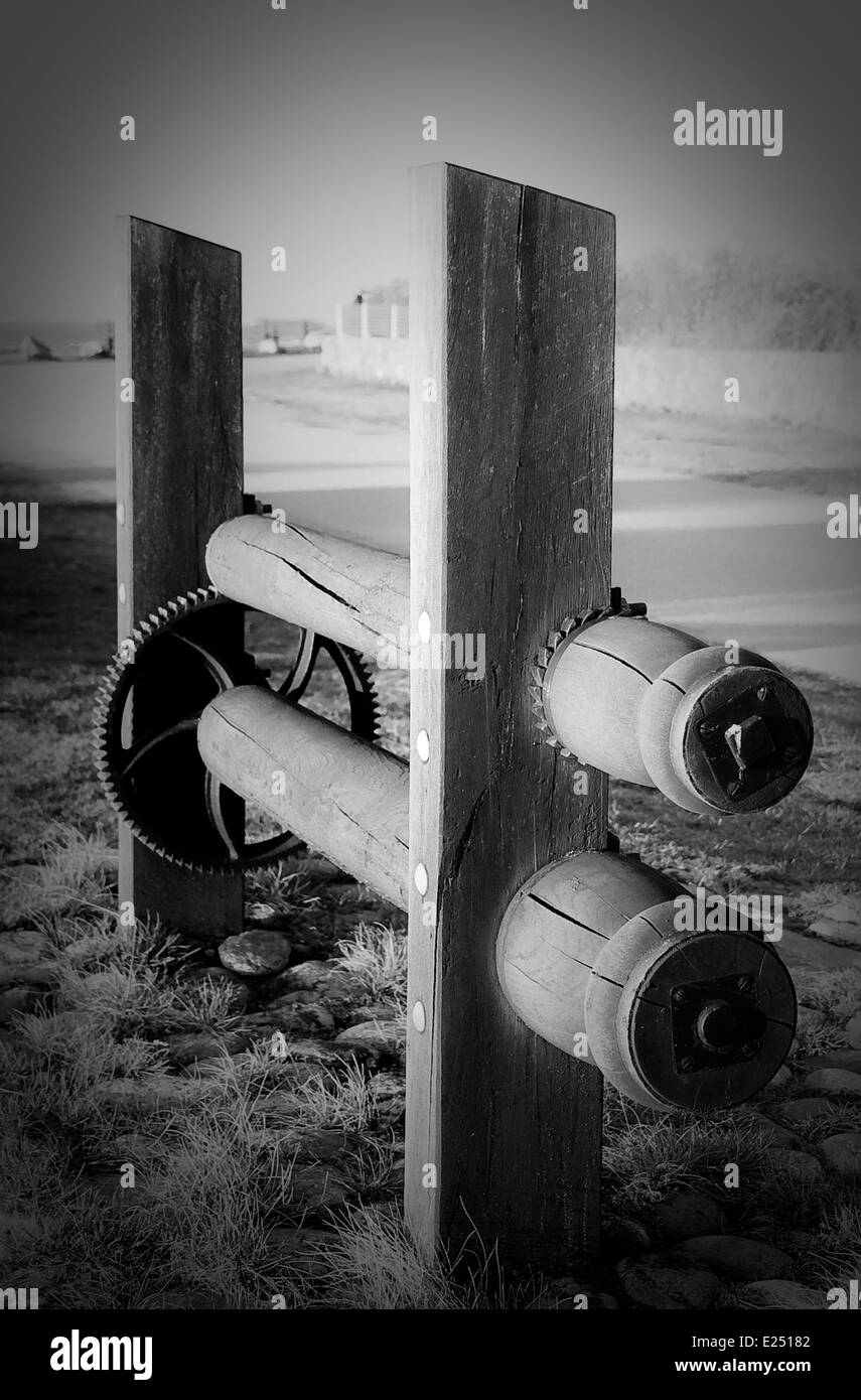Old boat launching winch Stock Photo Alamy