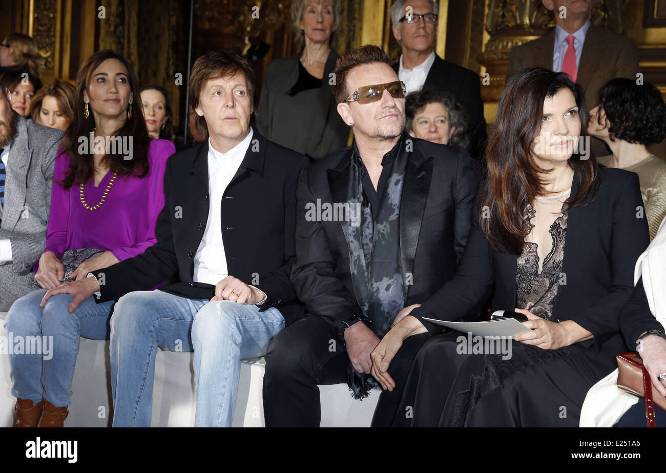Paris Fashion Week - Autumn/Winter 2013 - Stella McCartney - Front Row  Featuring: Sir Paul McCartney,Nancy Shevell,Bono,Ali Hewson Where: Paris, France When: 04 Mar 2013 Stock Photo