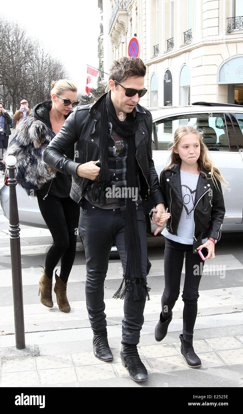 Kate Moss and Jamie Hince and daughter Lila Grace leave their hotel  Featuring: Kate Moss,Jamie Hince,Lila Grace Where: Paris, France When: 06 Mar 2013 Stock Photo