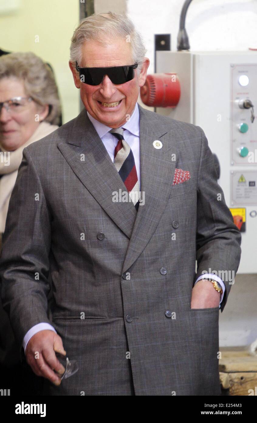 The Prince of Wales watches molten steel poured into a mold during a visit to Bonds Precision Castings, Alston, Cumbria.  Featuring: Prince Charles Where: Cumbria, United Kingdom When: 28 Mar 2013 Stock Photo
