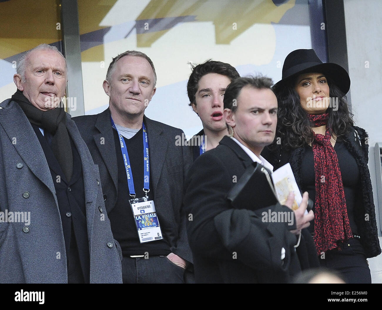 Salma Hayek watches AS Saint-Etienne vs Rennes in the French League Cup