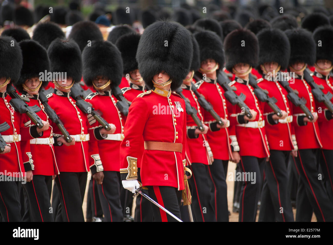 Scots Guards marching past The Sovereign at The Queen’s Birthday Parade