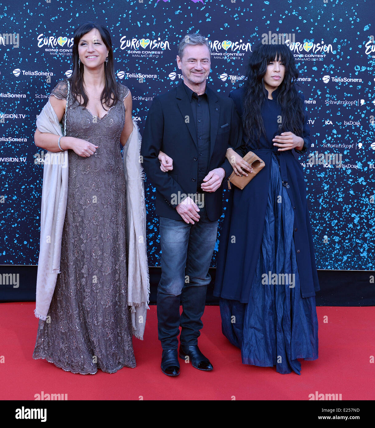Contestants arrive for the Opening Ceremony of the Eurovision Song Contest  Featuring: The picture shows: Petra Mede,host for the ESC. Christer Björkman,ESC-general and Loreen,last years winner Where: Malmo, Sweden When: 12 May 2013 Stock Photo