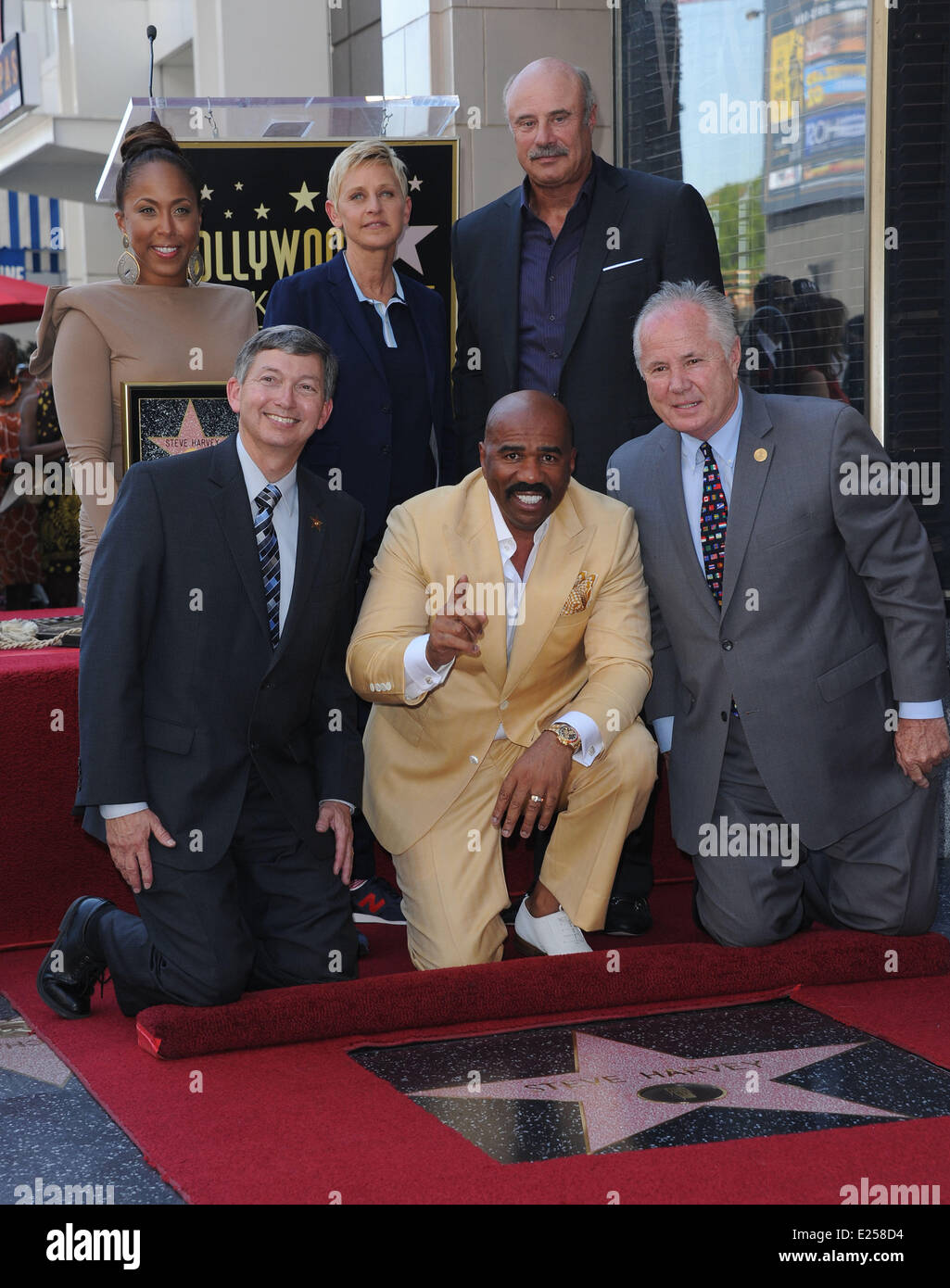 Steve Harvey is honoured with a star on the Hollywood Walk of Fame  Featuring: Leron Gubler,Marjorie Bridges-Woods,Ellen DeGeneres,Dr. Phil McGraw,Steve Harvey,Councilman Tom Labonge Where: Los Angeles, California, United States When: 13 May 2013 Stock Photo