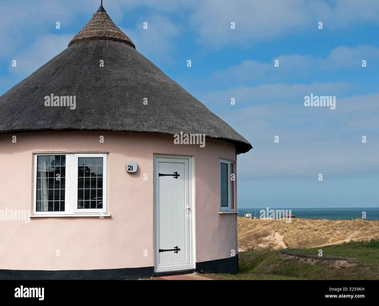 Holiday Home Chalet and view towards Sea, Winterton-on-Sea, Norfolk, England Stock Photo