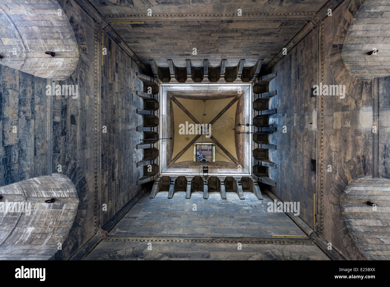 Looking up the inside of Giotto's Campanile in Florence. Stock Photo