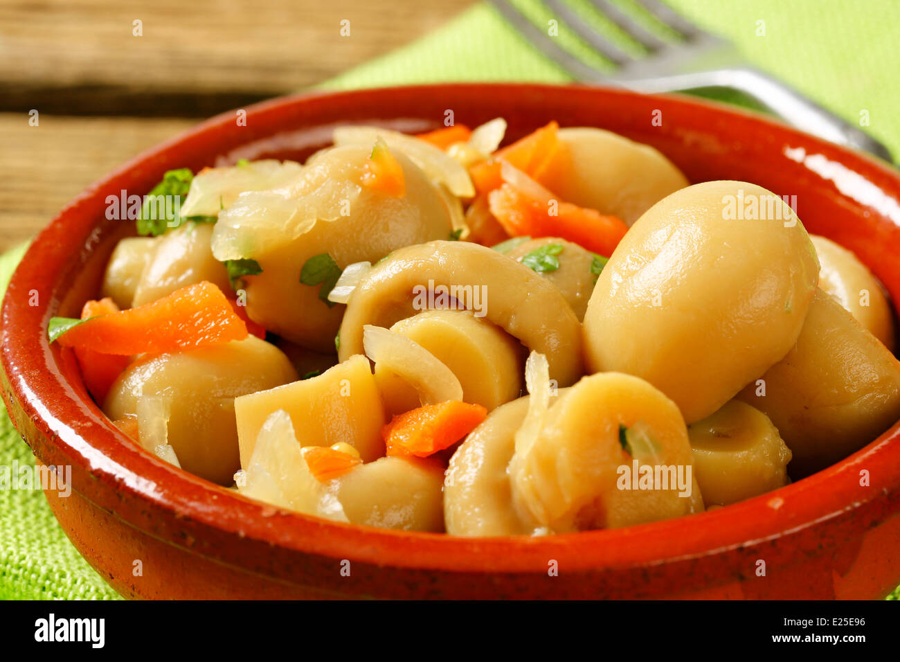 Marinated mushrooms with carrot and onion Stock Photo