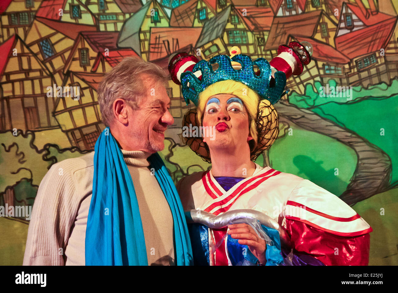 British actor Sir Ian McKellen with Pantomime Dame in London's West End Theatre Stock Photo
