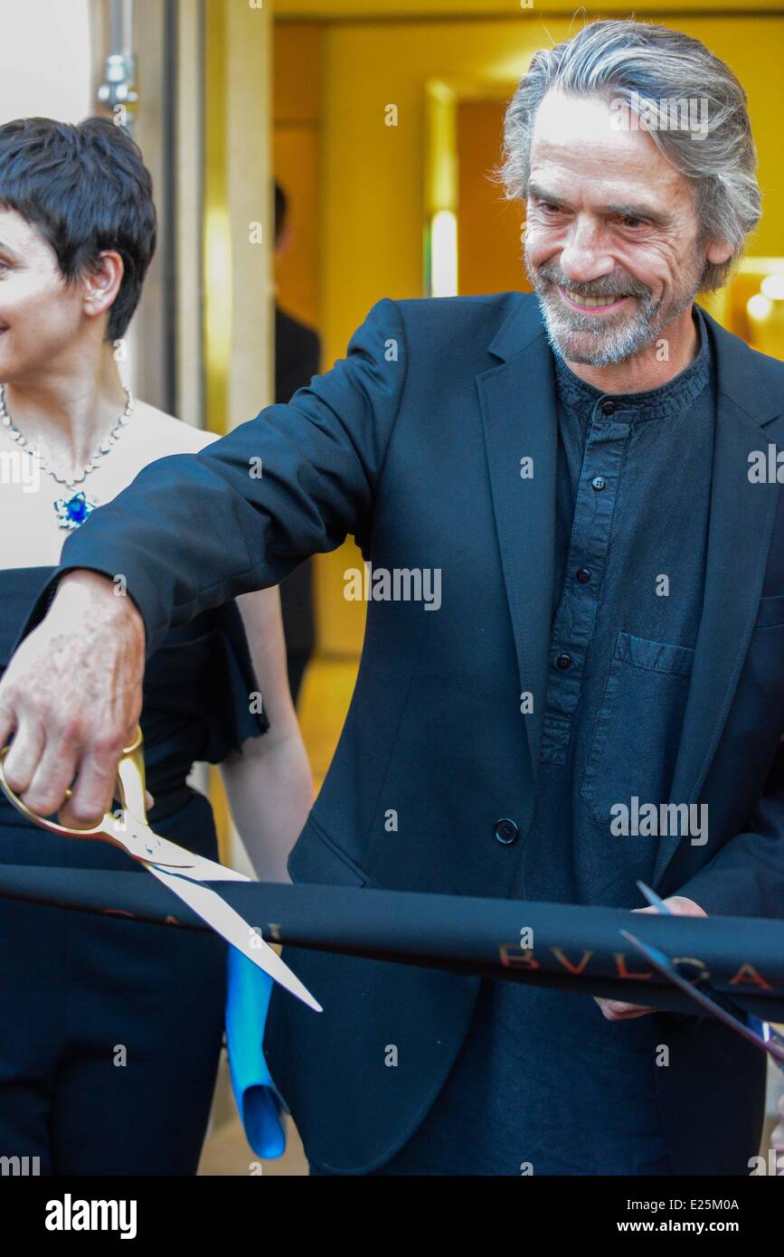 Juliette Binoche, Jeremy Irons and Hilary Swank attend the Official Opening Bulgari's Boutique in Saint-Tropez  Featuring: Jeremy Irons Where: St Tropez, France When: 16 Jul 2013 Stock Photo