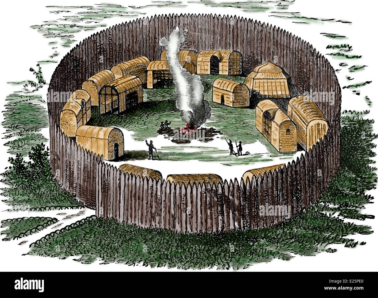 A palisaded indian town in Alabama during early Spanish America