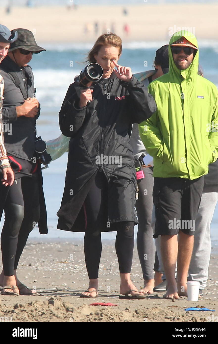 Helen Hunt filming and directing her new movie 'Ride' on Venice Beach