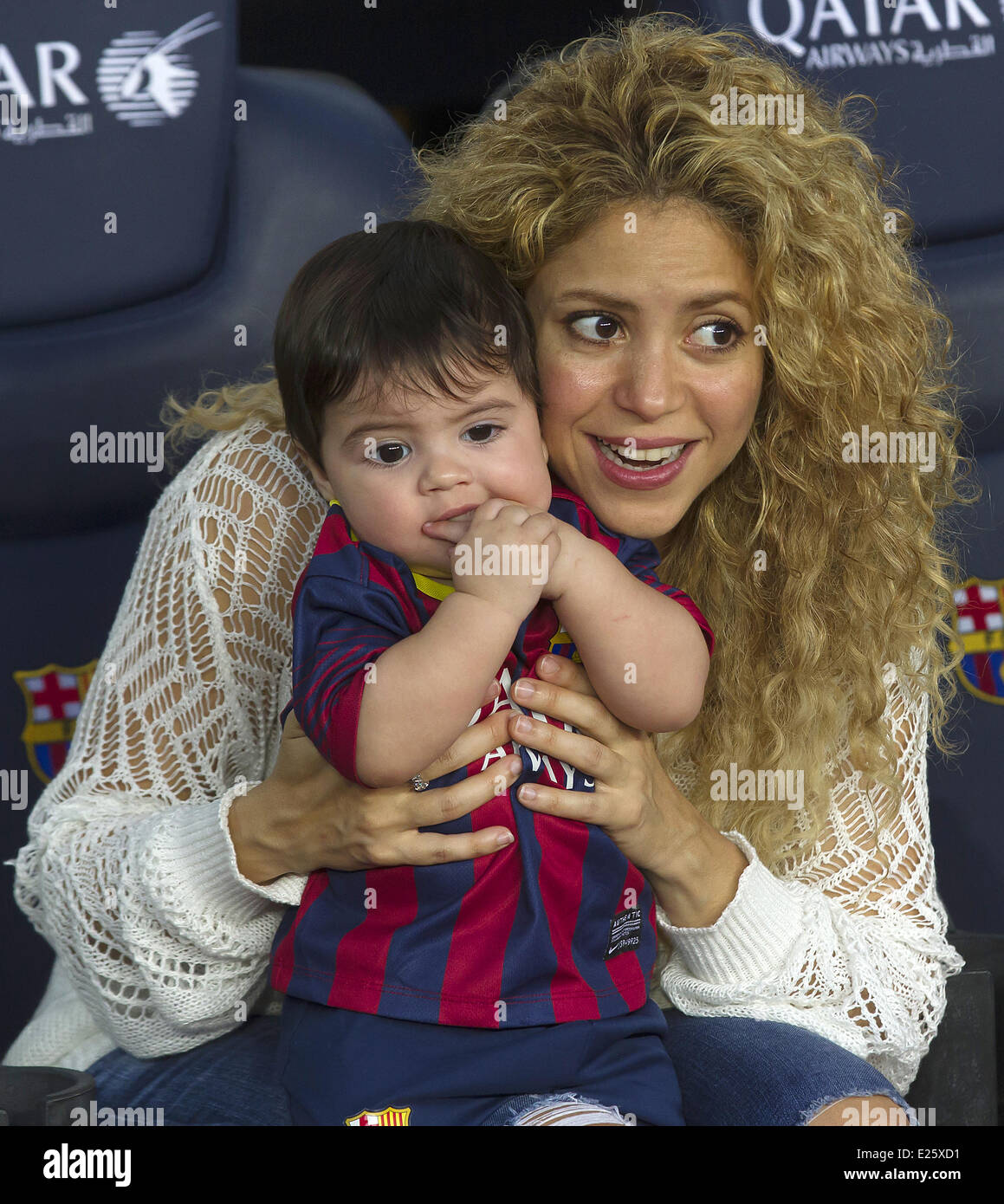 Shakira, along with her baby son and mother-in-law, watch her partner  Gerard Pique in an FC Barcelona football match against Sevilla FC  Featuring: Shakira,Milan Pique Mebarak Where: Barcelona, Spain When: 14 Sep