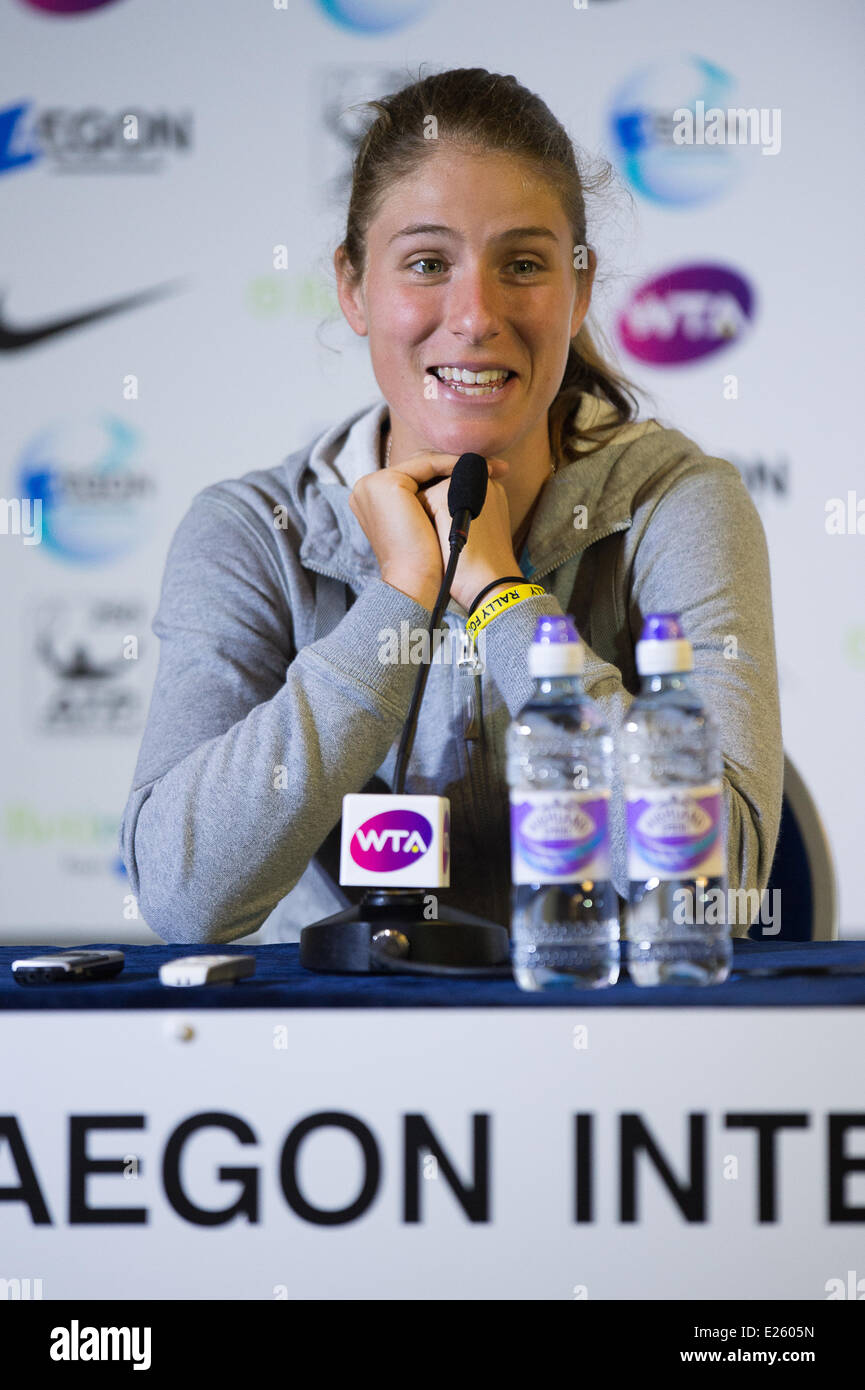 16th June 2014 Eastbourne England. Johanna Konta of Great Britain during her press conference  on Day One of the Aegon International at Devonshire Park, Eastbourne. Stock Photo