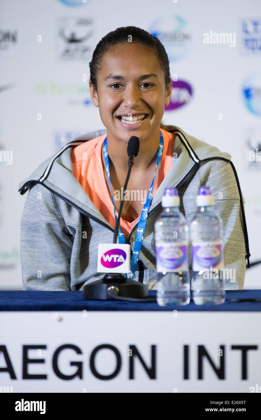 16th June 2014 Eastbourne England. Heather Watson of Great Britain during her press conference  on Day One of the Aegon International at Devonshire Park, Eastbourne. Stock Photo